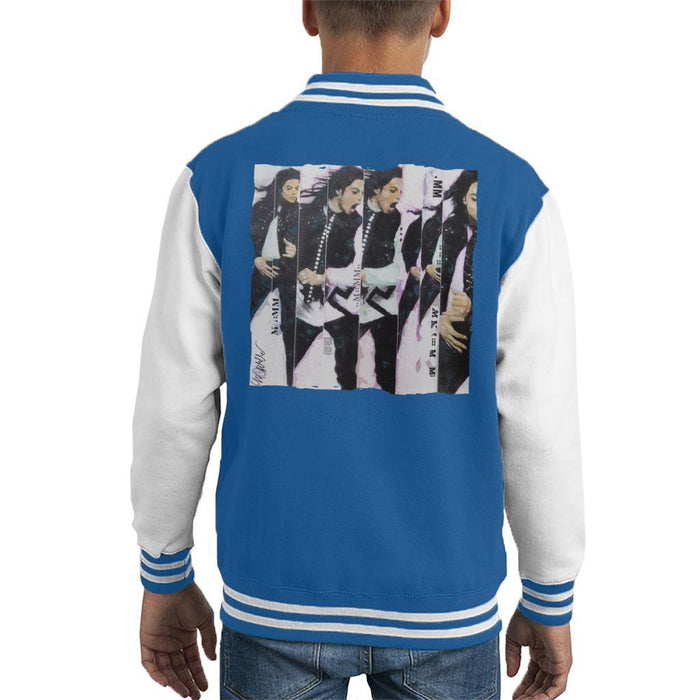 Sidney Maurer Original Portrait Of Michael Jackson 90s Kids Varsity Jacket - X-Small (3-4 yrs) / Royal/White - Kids Boys Varsity Jacket