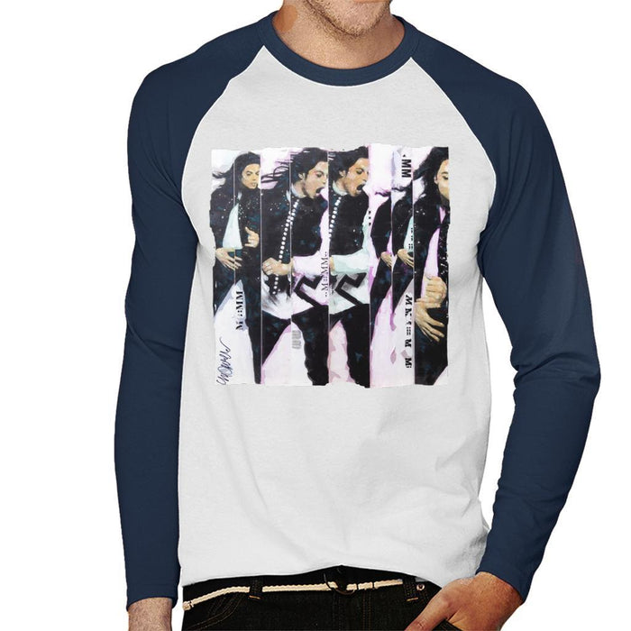 Sidney Maurer Original Portrait Of Michael Jackson 90s Mens Baseball Long Sleeved T-Shirt - Mens Baseball Long Sleeved T-Shirt