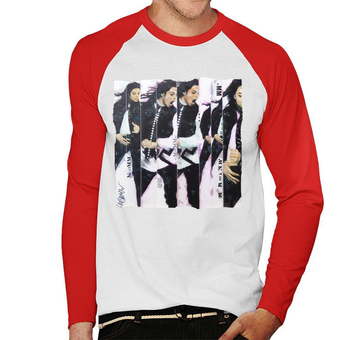 Sidney Maurer Original Portrait Of Michael Jackson 90s Mens Baseball Long Sleeved T-Shirt - Mens Baseball Long Sleeved T-Shirt