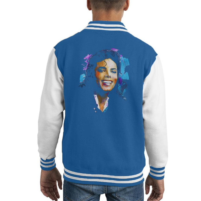 Sidney Maurer Original Portrait Of Michael Jackson Smile Kids Varsity Jacket - X-Small (3-4 yrs) / Royal/White - Kids Boys Varsity Jacket