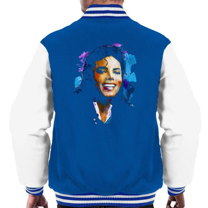 Sidney Maurer Original Portrait Of Michael Jackson Smile Mens Varsity Jacket - Small / Royal/White - Mens Varsity Jacket