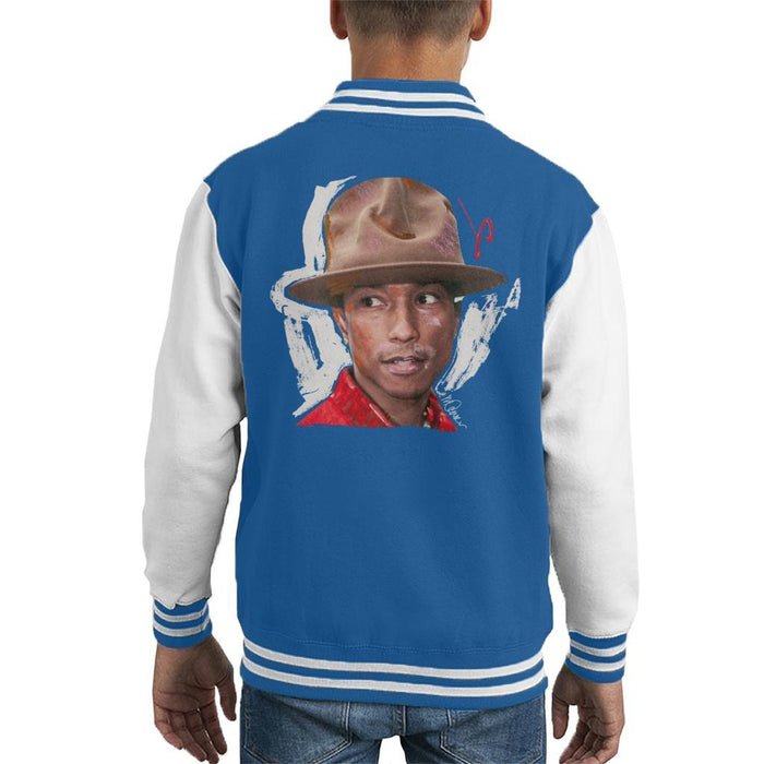Sidney Maurer Original Portrait Of Pharrel Williams Hat Kids Varsity Jacket - X-Small (3-4 yrs) / Royal/White - Kids Boys Varsity Jacket