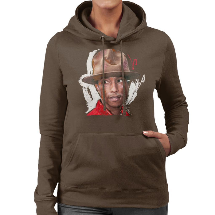 Sidney Maurer Original Portrait Of Pharrel Williams Hat Womens Hooded Sweatshirt - Womens Hooded Sweatshirt