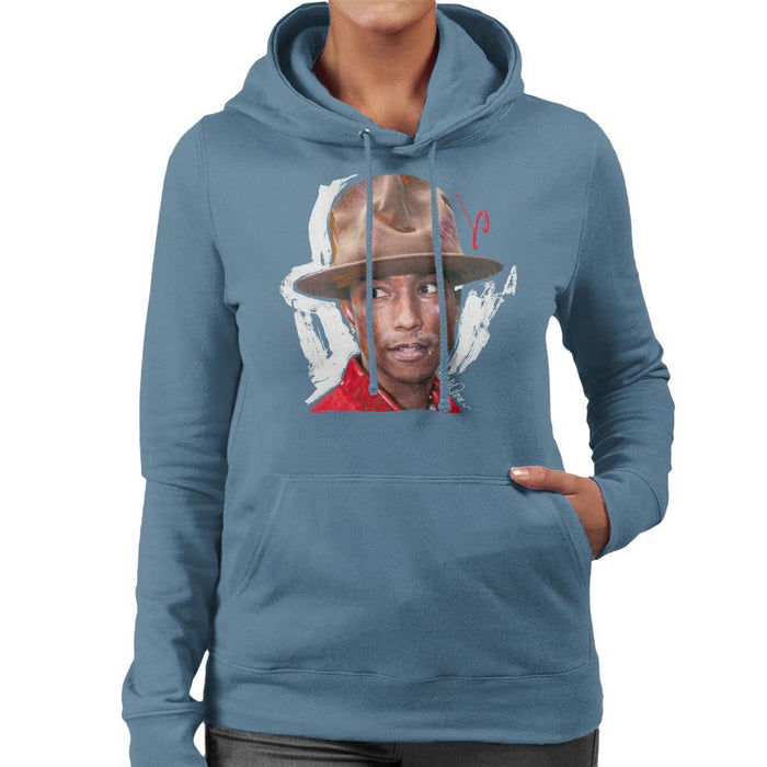 Sidney Maurer Original Portrait Of Pharrel Williams Hat Womens Hooded Sweatshirt - Womens Hooded Sweatshirt