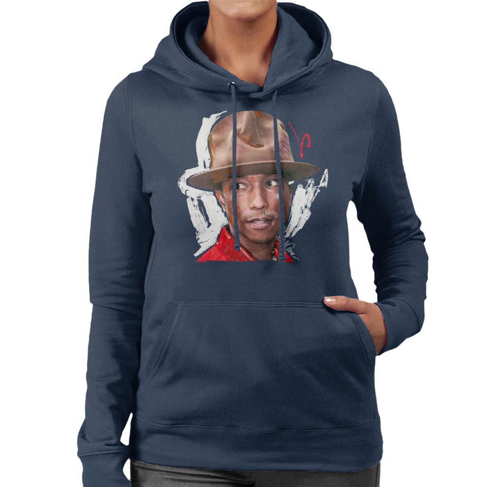Sidney Maurer Original Portrait Of Pharrel Williams Hat Womens Hooded Sweatshirt - Womens Hooded Sweatshirt