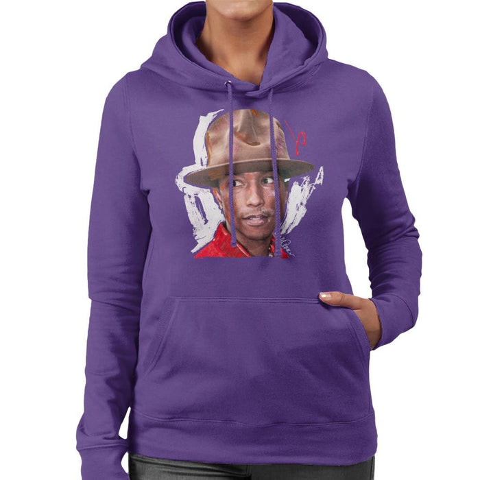 Sidney Maurer Original Portrait Of Pharrel Williams Hat Womens Hooded Sweatshirt - Womens Hooded Sweatshirt