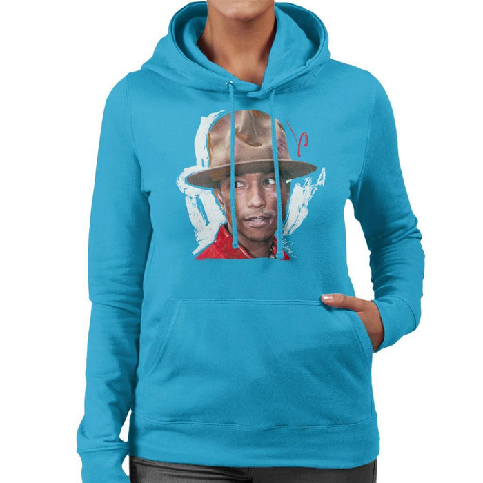 Sidney Maurer Original Portrait Of Pharrel Williams Hat Womens Hooded Sweatshirt - Womens Hooded Sweatshirt
