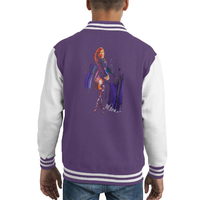 Sidney Maurer Original Portrait Of Rihanna Long Boots Kids Varsity Jacket - X-Small (3-4 yrs) / Purple/White - Kids Boys Varsity Jacket