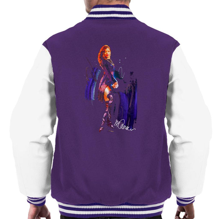 Sidney Maurer Original Portrait Of Rihanna Long Boots Mens Varsity Jacket - Small / Purple/White - Mens Varsity Jacket
