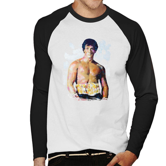 Sidney Maurer Original Portrait Of Sylvester Stallone Belt Mens Baseball Long Sleeved T-Shirt - Mens Baseball Long Sleeved T-Shirt