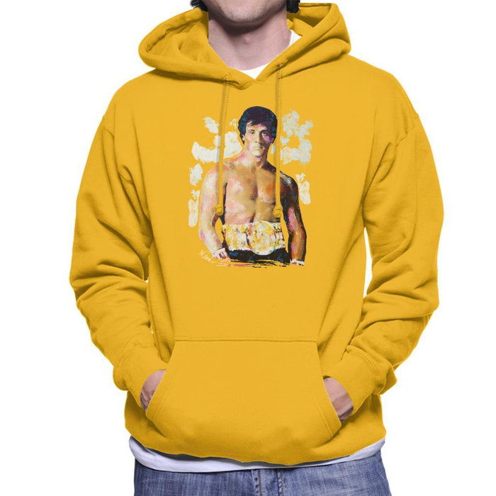Sidney Maurer Original Portrait Of Sylvester Stallone Belt Mens Hooded Sweatshirt - Small / Gold - Mens Hooded Sweatshirt