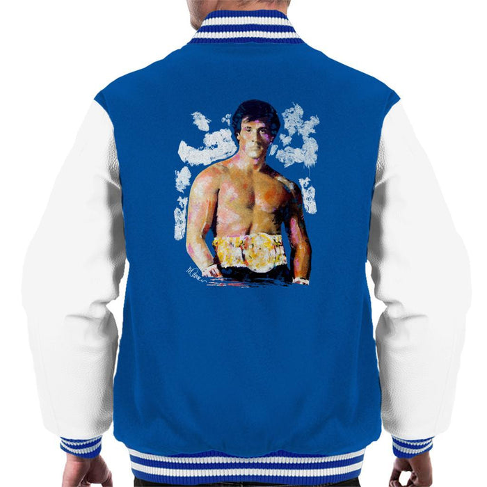 Sidney Maurer Original Portrait Of Sylvester Stallone Belt Mens Varsity Jacket - Small / Royal/White - Mens Varsity Jacket