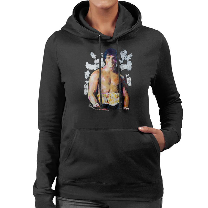 Sidney Maurer Original Portrait Of Sylvester Stallone Belt Womens Hooded Sweatshirt - Womens Hooded Sweatshirt