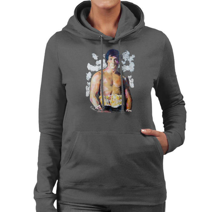 Sidney Maurer Original Portrait Of Sylvester Stallone Belt Womens Hooded Sweatshirt - Womens Hooded Sweatshirt