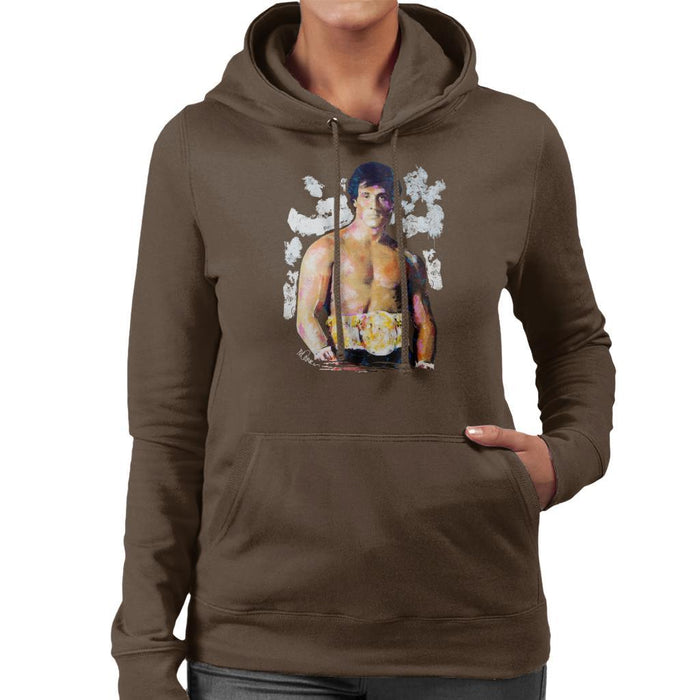 Sidney Maurer Original Portrait Of Sylvester Stallone Belt Womens Hooded Sweatshirt - Womens Hooded Sweatshirt