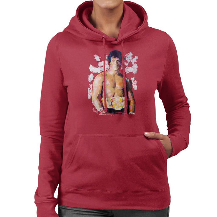 Sidney Maurer Original Portrait Of Sylvester Stallone Belt Womens Hooded Sweatshirt - Womens Hooded Sweatshirt