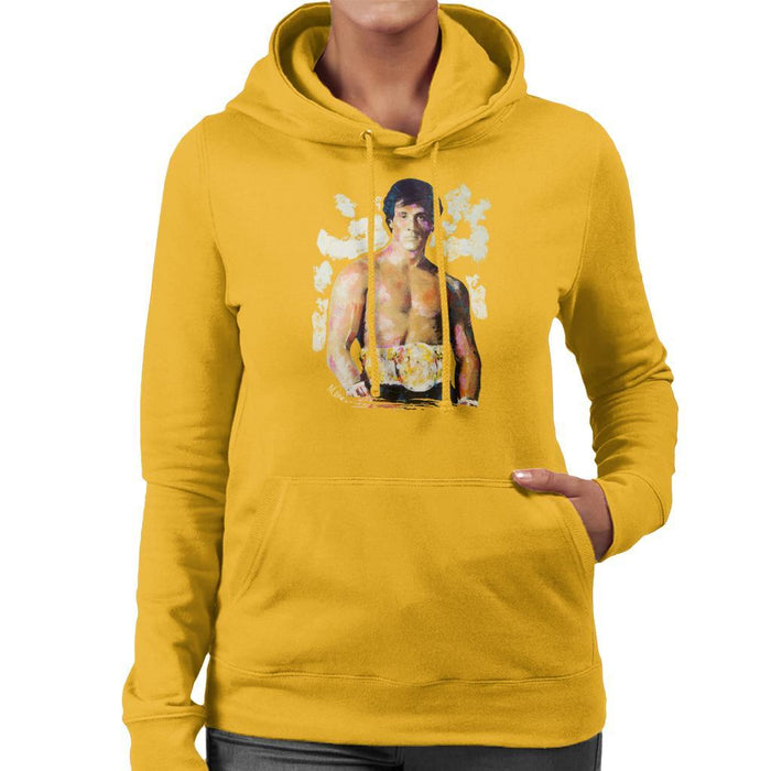 Sidney Maurer Original Portrait Of Sylvester Stallone Belt Womens Hooded Sweatshirt - Womens Hooded Sweatshirt