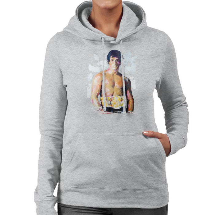 Sidney Maurer Original Portrait Of Sylvester Stallone Belt Womens Hooded Sweatshirt - Womens Hooded Sweatshirt