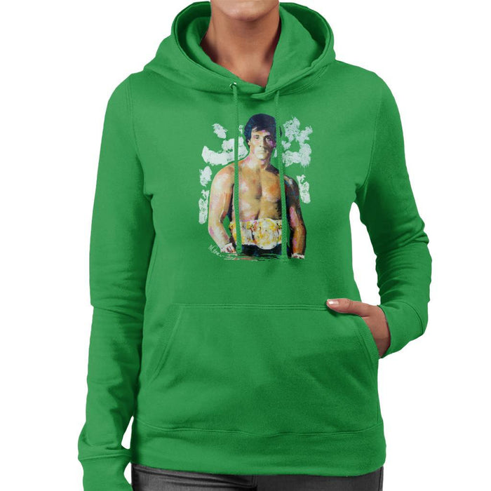 Sidney Maurer Original Portrait Of Sylvester Stallone Belt Womens Hooded Sweatshirt - Womens Hooded Sweatshirt