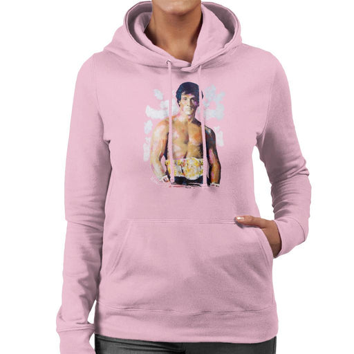Sidney Maurer Original Portrait Of Sylvester Stallone Belt Womens Hooded Sweatshirt - Womens Hooded Sweatshirt