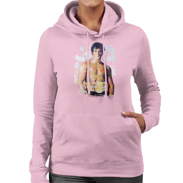 Sidney Maurer Original Portrait Of Sylvester Stallone Belt Womens Hooded Sweatshirt - Womens Hooded Sweatshirt