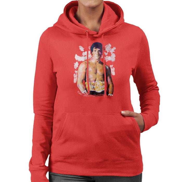 Sidney Maurer Original Portrait Of Sylvester Stallone Belt Womens Hooded Sweatshirt - Womens Hooded Sweatshirt