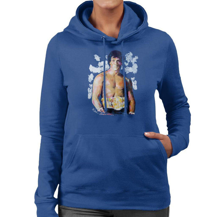 Sidney Maurer Original Portrait Of Sylvester Stallone Belt Womens Hooded Sweatshirt - Womens Hooded Sweatshirt