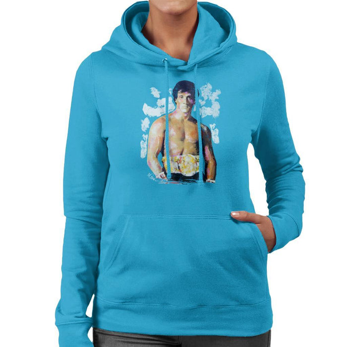 Sidney Maurer Original Portrait Of Sylvester Stallone Belt Womens Hooded Sweatshirt - Womens Hooded Sweatshirt