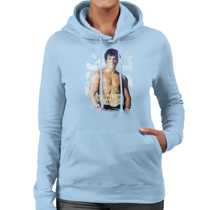 Sidney Maurer Original Portrait Of Sylvester Stallone Belt Womens Hooded Sweatshirt - Womens Hooded Sweatshirt