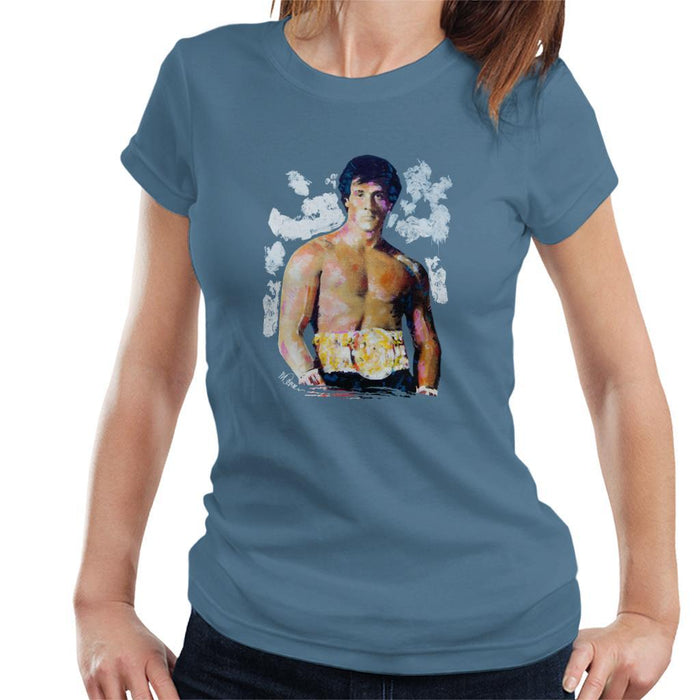 Sidney Maurer Original Portrait Of Sylvester Stallone Belt Womens T-Shirt - Womens T-Shirt