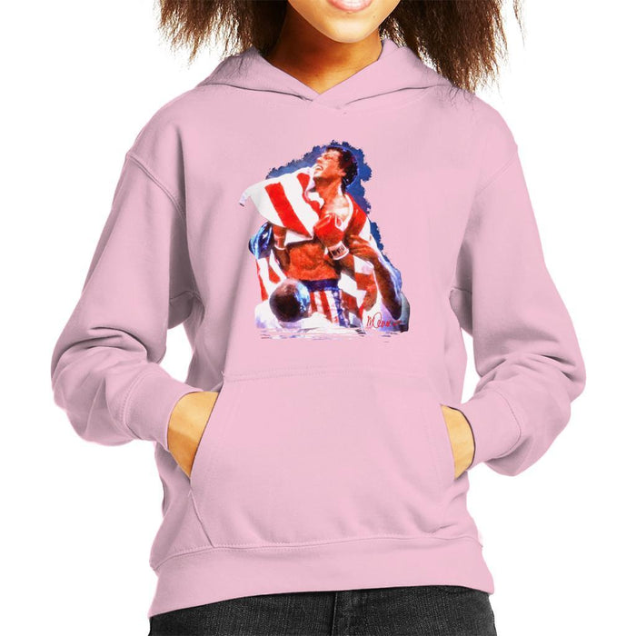 Sidney Maurer Original Portrait Of Sylvester Stallone Rocky IV Kids Hooded Sweatshirt - X-Small (3-4 yrs) / Light Pink - Kids Boys Hooded