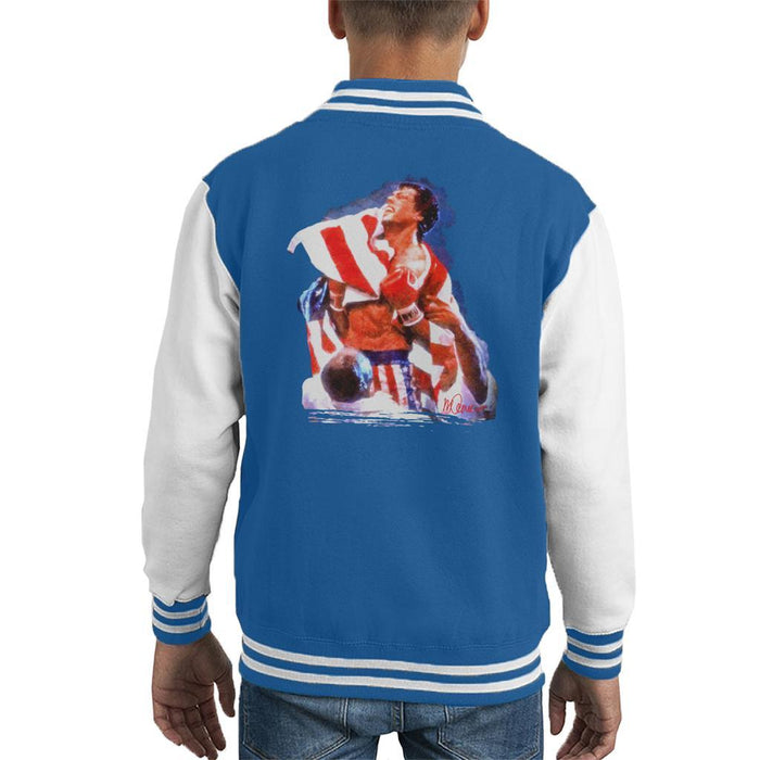 Sidney Maurer Original Portrait Of Sylvester Stallone Rocky IV Kids Varsity Jacket - X-Small (3-4 yrs) / Royal/White - Kids Boys Varsity