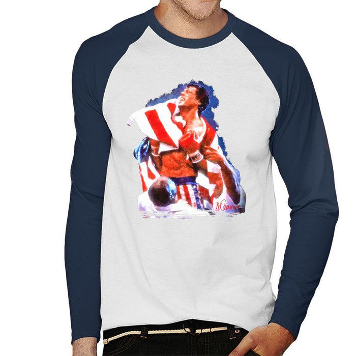 Sidney Maurer Original Portrait Of Sylvester Stallone Rocky IV Mens Baseball Long Sleeved T-Shirt - Mens Baseball Long Sleeved T-Shirt