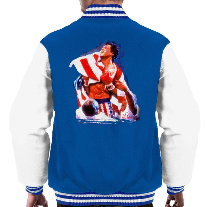 Sidney Maurer Original Portrait Of Sylvester Stallone Rocky IV Mens Varsity Jacket - Small / Royal/White - Mens Varsity Jacket