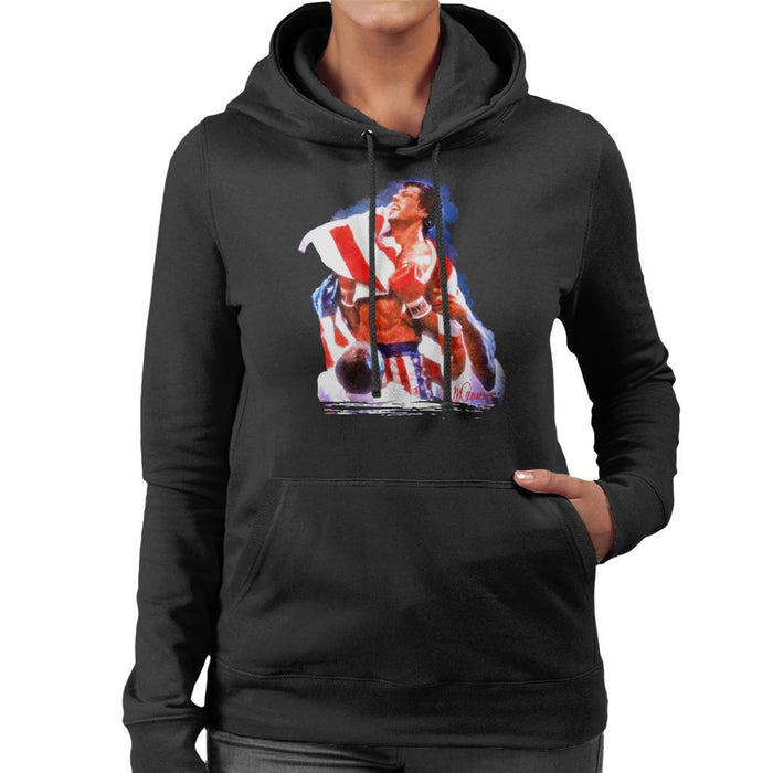 Sidney Maurer Original Portrait Of Sylvester Stallone Rocky IV Womens Hooded Sweatshirt - Womens Hooded Sweatshirt