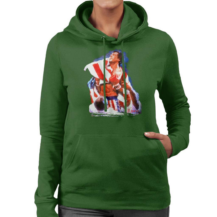 Sidney Maurer Original Portrait Of Sylvester Stallone Rocky IV Womens Hooded Sweatshirt - Womens Hooded Sweatshirt