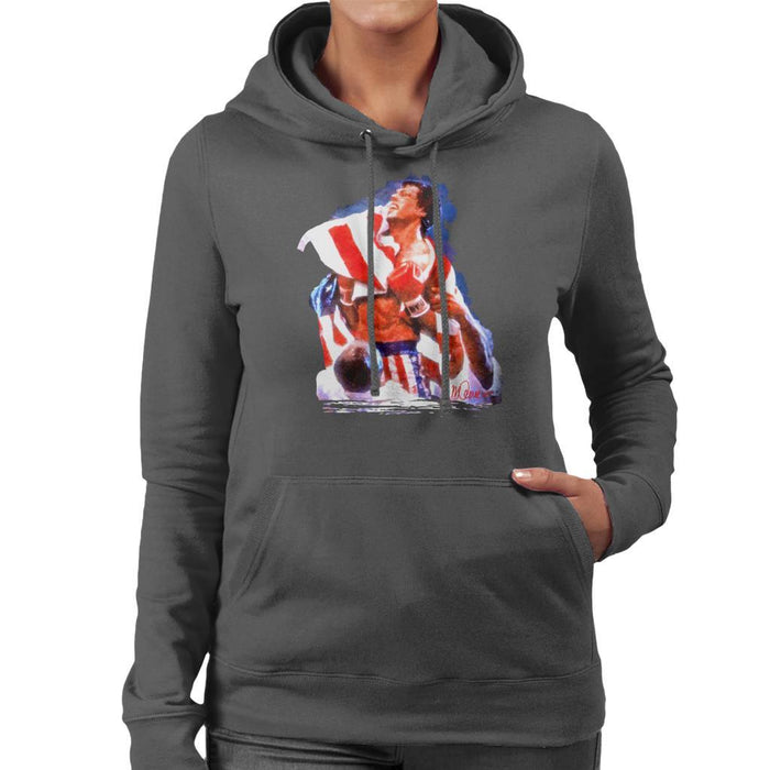 Sidney Maurer Original Portrait Of Sylvester Stallone Rocky IV Womens Hooded Sweatshirt - Womens Hooded Sweatshirt