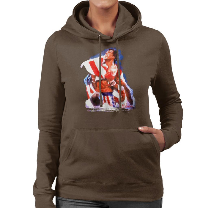 Sidney Maurer Original Portrait Of Sylvester Stallone Rocky IV Womens Hooded Sweatshirt - Womens Hooded Sweatshirt