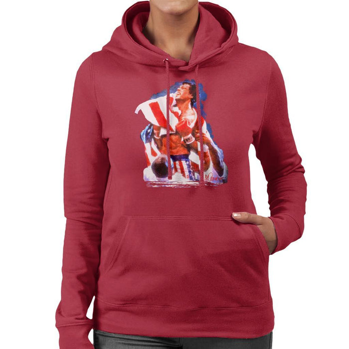 Sidney Maurer Original Portrait Of Sylvester Stallone Rocky IV Womens Hooded Sweatshirt - Womens Hooded Sweatshirt