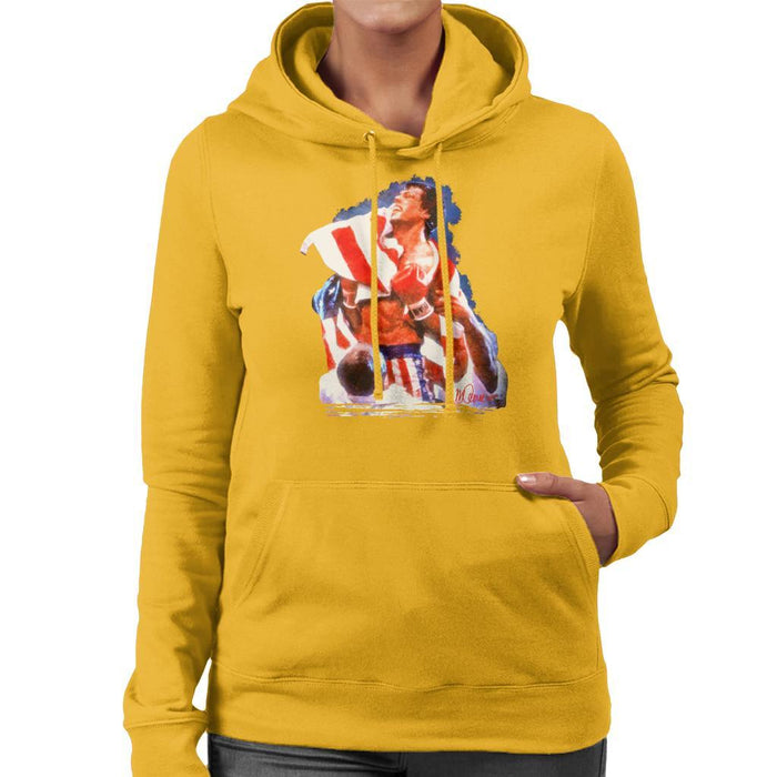 Sidney Maurer Original Portrait Of Sylvester Stallone Rocky IV Womens Hooded Sweatshirt - Womens Hooded Sweatshirt