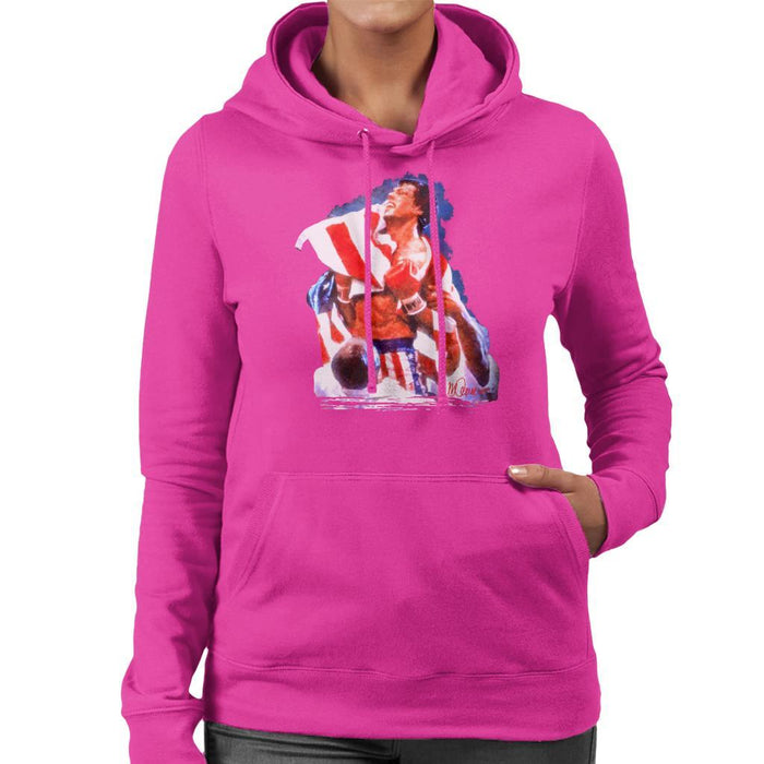 Sidney Maurer Original Portrait Of Sylvester Stallone Rocky IV Womens Hooded Sweatshirt - Womens Hooded Sweatshirt