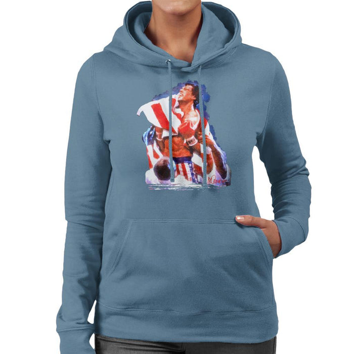 Sidney Maurer Original Portrait Of Sylvester Stallone Rocky IV Womens Hooded Sweatshirt - Womens Hooded Sweatshirt