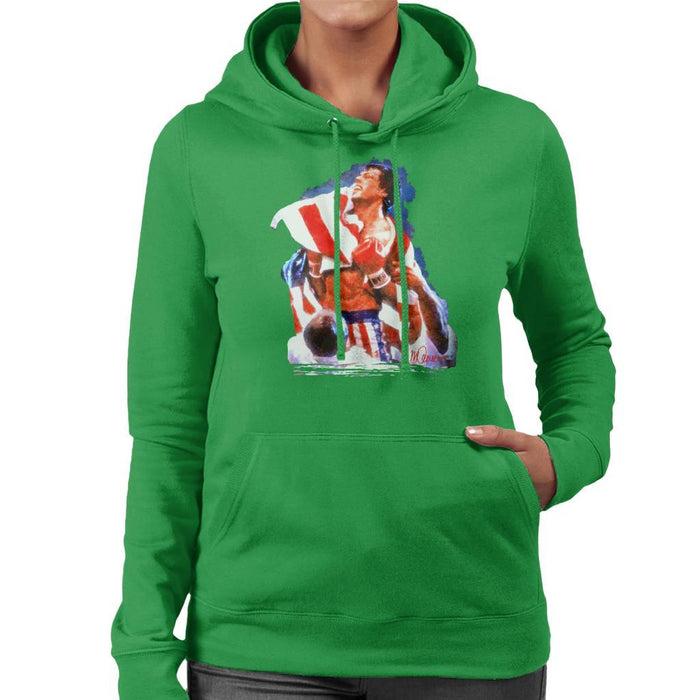 Sidney Maurer Original Portrait Of Sylvester Stallone Rocky IV Womens Hooded Sweatshirt - Womens Hooded Sweatshirt