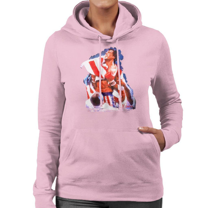 Sidney Maurer Original Portrait Of Sylvester Stallone Rocky IV Womens Hooded Sweatshirt - Small / Light Pink - Womens Hooded Sweatshirt