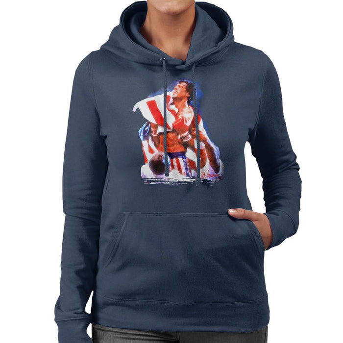 Sidney Maurer Original Portrait Of Sylvester Stallone Rocky IV Womens Hooded Sweatshirt - Womens Hooded Sweatshirt