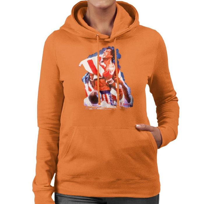 Sidney Maurer Original Portrait Of Sylvester Stallone Rocky IV Womens Hooded Sweatshirt - Womens Hooded Sweatshirt