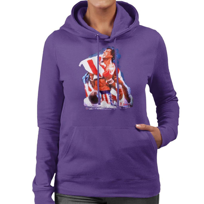 Sidney Maurer Original Portrait Of Sylvester Stallone Rocky IV Womens Hooded Sweatshirt - Womens Hooded Sweatshirt