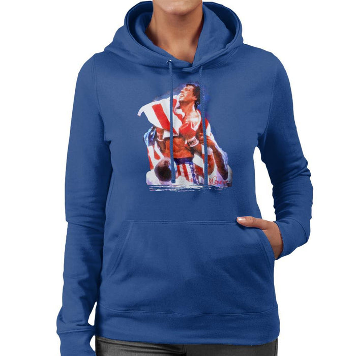 Sidney Maurer Original Portrait Of Sylvester Stallone Rocky IV Womens Hooded Sweatshirt - Womens Hooded Sweatshirt