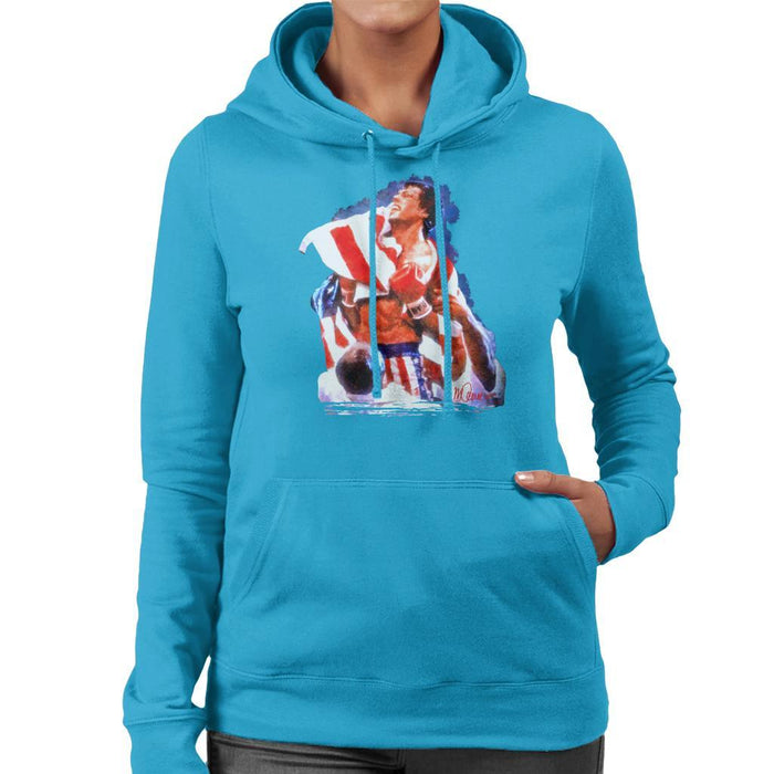 Sidney Maurer Original Portrait Of Sylvester Stallone Rocky IV Womens Hooded Sweatshirt - Womens Hooded Sweatshirt