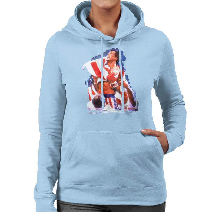 Sidney Maurer Original Portrait Of Sylvester Stallone Rocky IV Womens Hooded Sweatshirt - Womens Hooded Sweatshirt